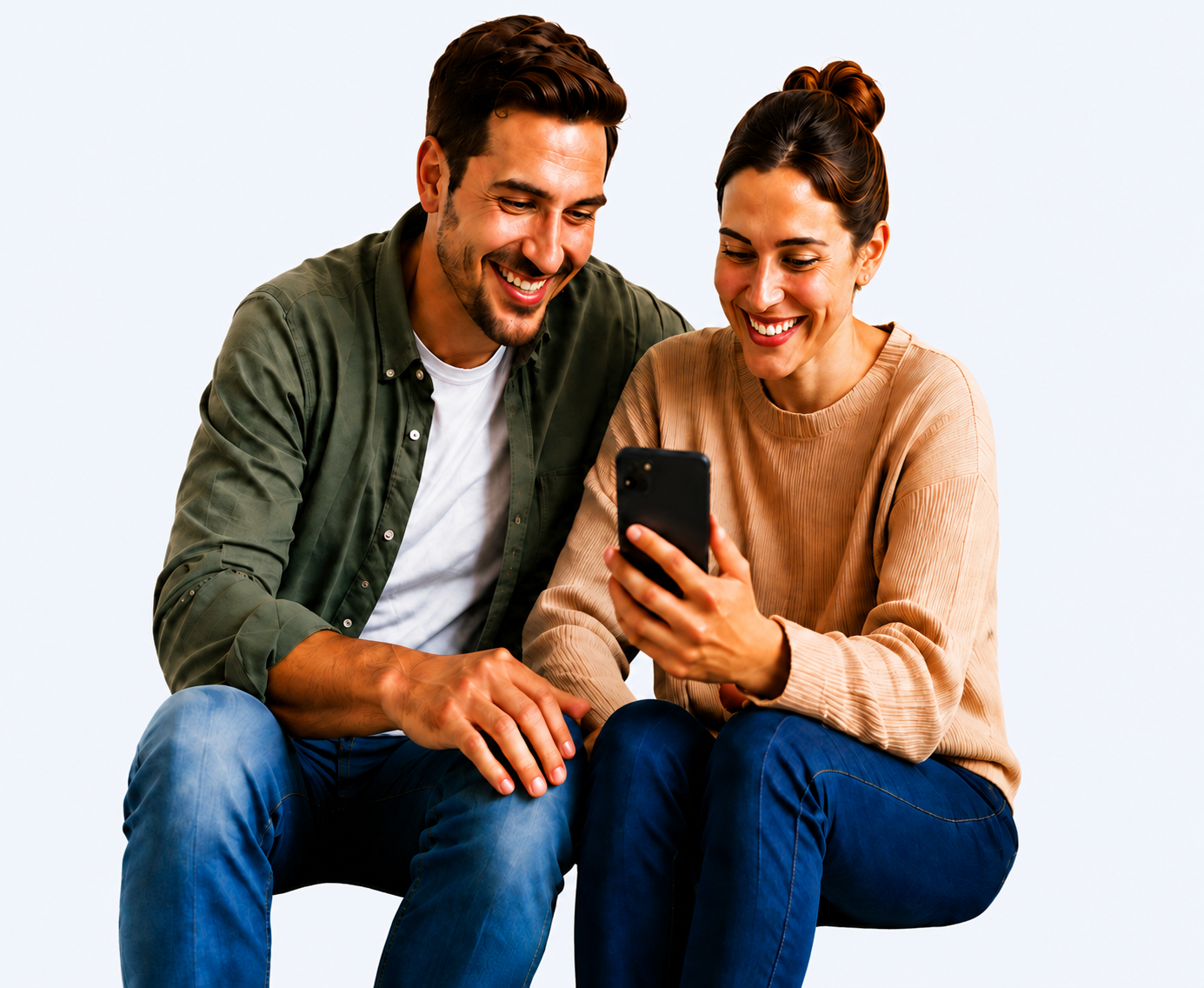 Pareja consultando información legal en un teléfono móvil